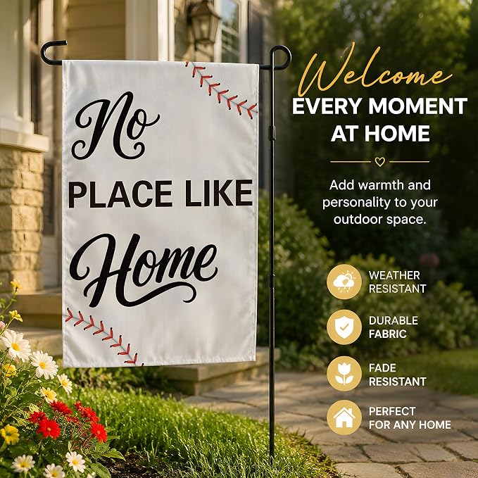 Baseball Party Favors - Baseball Garden Flag | Double Sided No Place Like Home Yard Flag | Sports Themed Party Decorations Supplies for Garden Yard Porch Patio Lawn Outdoor Outside Decor