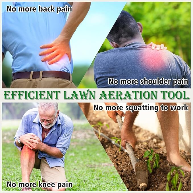 JouZYA Updated Lawn Aerator Tool with Soil Core Collection Tray, Lawn Core Aerator Lawn Tool with 4 Tines Manual Grass Aerator, Spike Lawn Coring Aerator for Yard Lawn Aeration Soil Loosening, Green