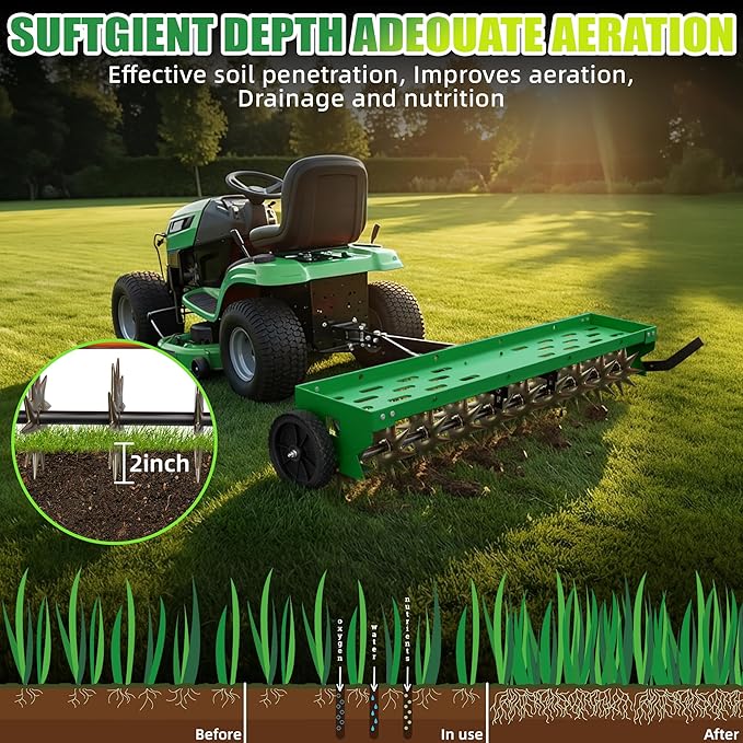 40" Spike Aerator Tow Behind, Lawn Aerator Tow Behind with Universal Hich, Green Galvanized Steel and Includes a Pallet Capable of Supporting 280 Pounds, Pull Behind Aerator for Garden, Farm and Lawn