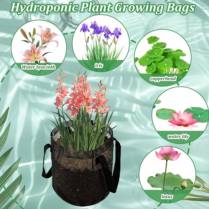 6PCS Mesh Aquatic Pond Plant Baskets, 1 Gallon Round Pond Planting Bags Aquatics Planter Pot Water Lily Growing Container with Handles for Lotus Bog Plant Garden Terrestrial Plants, 7.9" H x 5.9" Dia