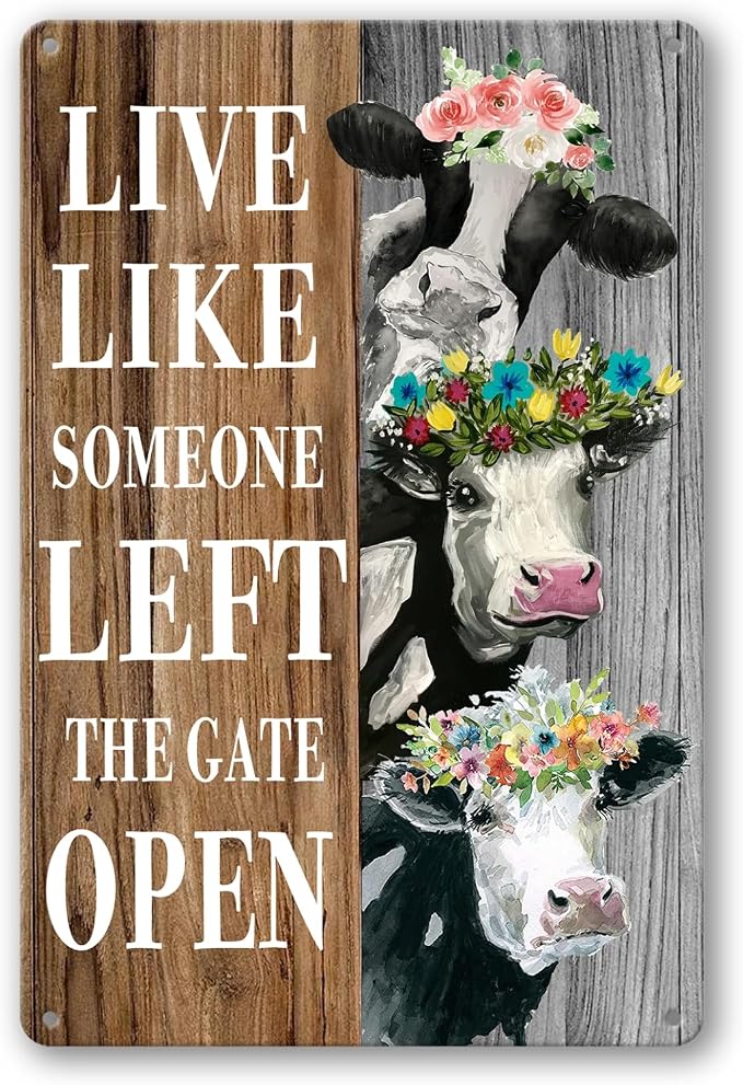Funny Highland Cow Tin Sign Cow Wall Decor Cows Art Poster Metal Plaque Signs Farm House Decorations For Home Bathroom Kitchen Decor Live Like Someone Left The Gate Open Sign Farmhouse Wall Art For Living Room Decor 8X 12 Inch
