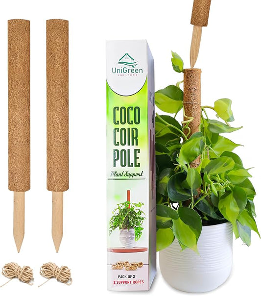 UNIGREEN 2Pack 30'' Premium Moss Pole, Coir Totem Poles for Indoor Plants, 18'' Moss Sticks, Garden Ties - Support and Train Creepers and Climbing Plants