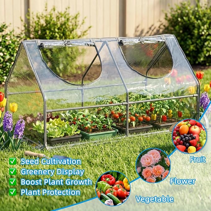 Portable Mini Greenhouse, 47"x24"x24" Greenhouses for Outdoors with PVC Cover and Dual Zipper Doors,Green House Cover for Raised Garden Bed,Garden Bed Cover for Plants Outdoor