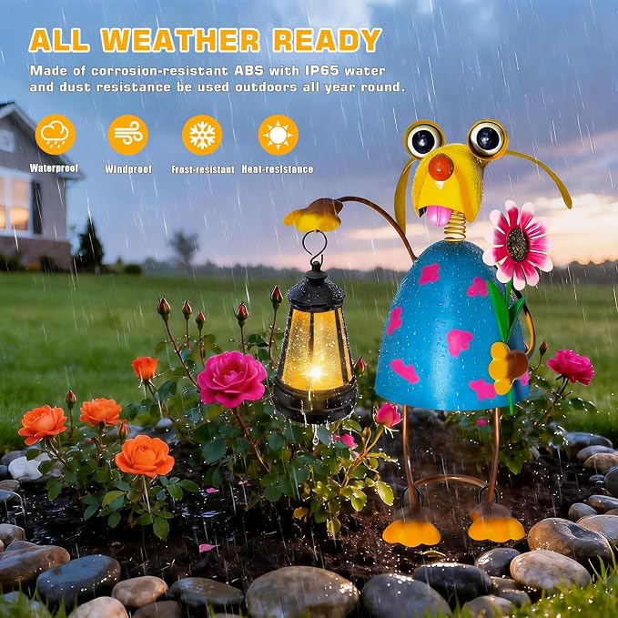 Solar Garden Lights Dog Statue with Solar Lantern Lights,13.38in Tall Dog Decor Outdoor Figurine Lights,Birthday Gifts for Women Mom Grandma,Big Metal Decorative Stakes for Patio,Porch,Yard Art,Lawn