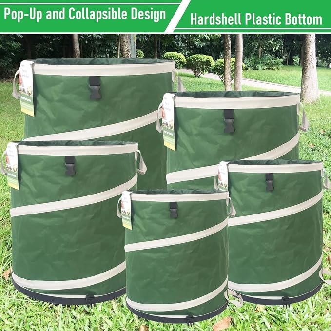 24-Gallon Collapsible Trash Can (19x21 in) Hard-Shell Bottom Leaf Bag,Yard Waste Bags,Garden Debris Bag,RV Camp Waste Bin,Pop-Up Trash Can,Recycling Bin,Laundry Hamper,Lawn Grass Clippings,Weed Barrel