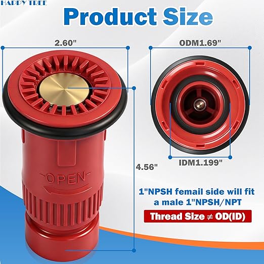 Happy Tree 1" NPSH Fire Hose Nozzle Thermoplastic Fire Equipment 22 gpm