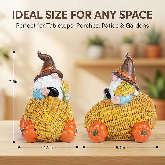 Topadorn Fall Gnome Corn Car Figurine, Resin Harvest Gnome Statue with Pumpkin Wheels, Thanksgiving Table Decoration, Farmhouse Autumn Decor for Indoor & Outdoor