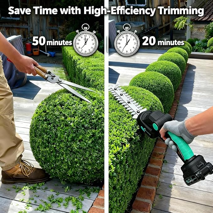 Garvee Cordless Hedge Trimmer with Battery - Grass Shear & Shrubbery Trimmer - 2 in 1 Handheld 20V Electric Grass Trimmer Hedge Shears Grass Cutter with 2 * 2.0Ah Batteries & Charge Base