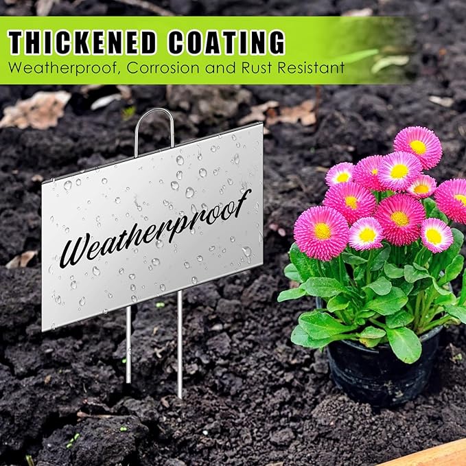Landhoow 100 Pcs Large Garden Plant Markers Metal Plant Labels Sign 6'' x 4'' with 11'' Stake Weatherproof Waterproof Garden Sign for Outdoor Seedlings Herbs Vegetable Greenhouse, Silver
