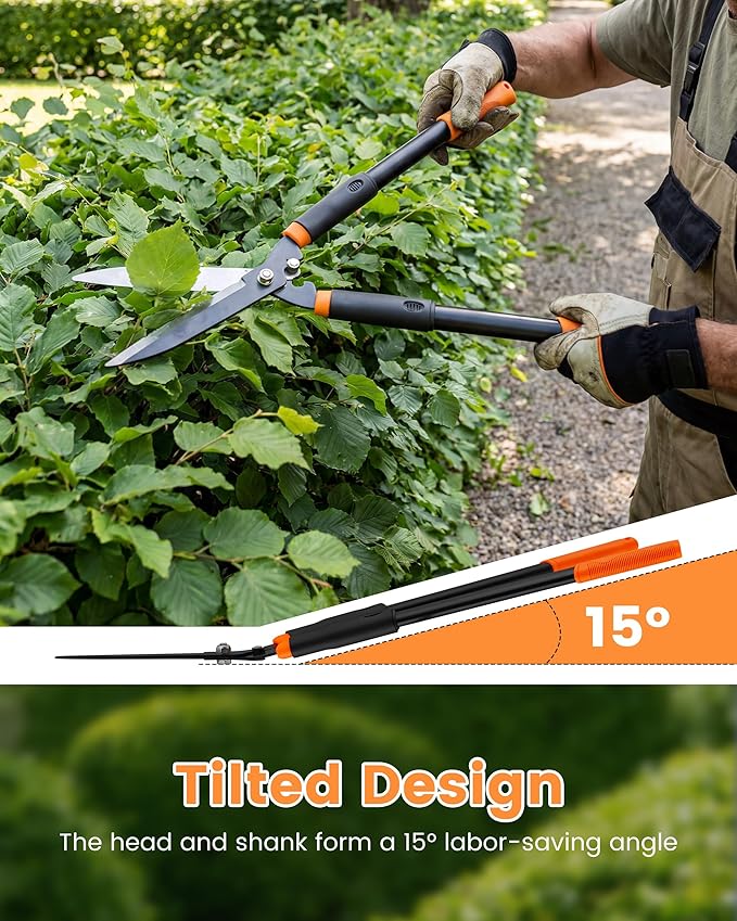 Hedge Shears, 31-Inch Garden Shears with Adjustable Handle, Sharp Blade & Comfortable Grip, Hedge Clippers for Hedges - Black/Orange