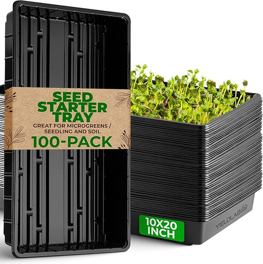 10x20 Inch Black Plastic 100 Pack Plant Propagation Tray – Growing Trays for Garden, Planting, Seedling, Soil & Hydroponic Horticulture - Microgreen Trays Grow Plants - No Drain Holes