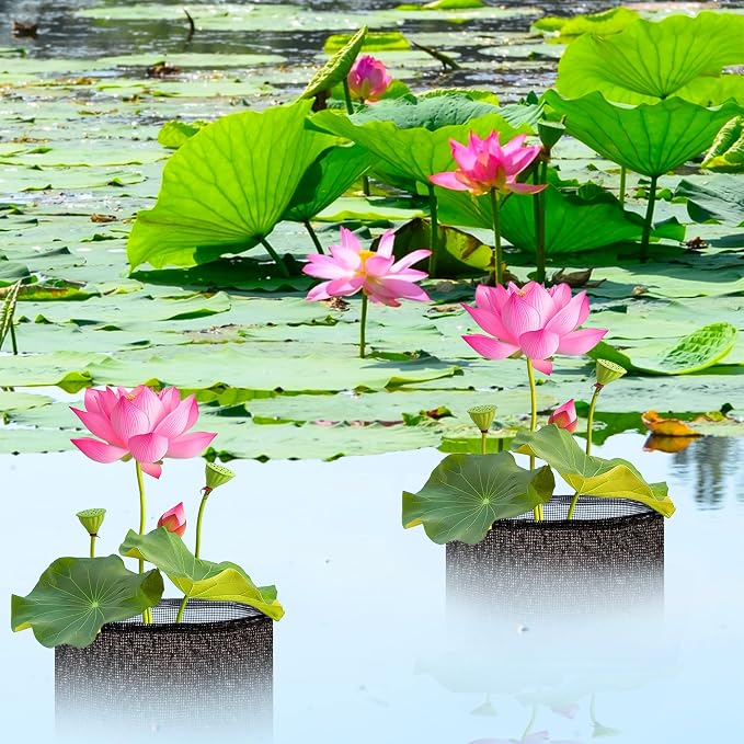 EBaokuup 4 Pcs Aquatic Pond Planting Bags-7.1" H x 7.2" Dia Reusable Mesh Water Garden Pond Plant Pot-Breathable Black Round Lily Plant Pots for Pond Bog Plant Garden Terrestrial Plant