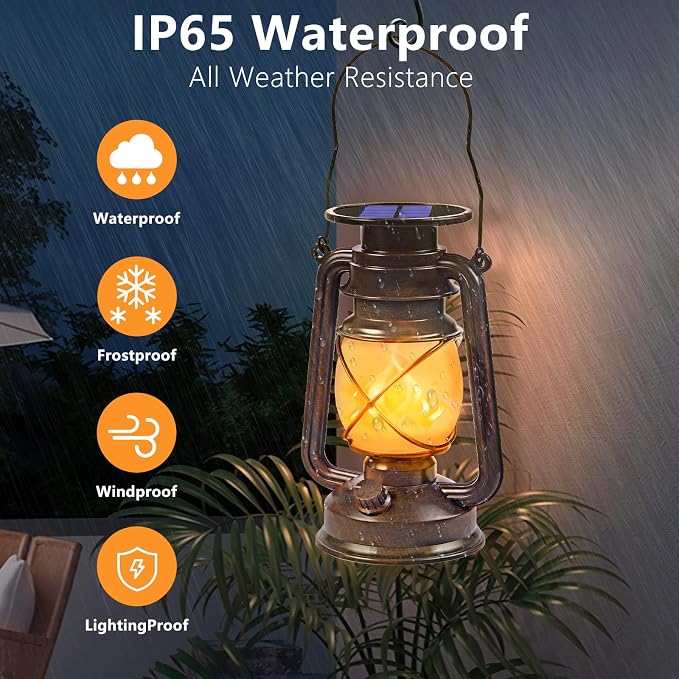 Solar Lanterns Outdoor Waterproof 4 Pack Bronze Vintage Lanterns with Dancing Flame Led Hanging Lights Decor,Lamps for Porch Garden Yard Pathway Camping