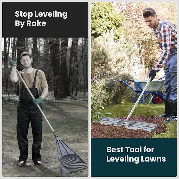 Lawn Leveling Rake 45"x10" Lawn Leveler Ground Full Stainless Steel Leveling Landscape Rake Topdressing Spreader Levelawn Tool for Backyard, Garden, Golf Couse, Farm, Pasture