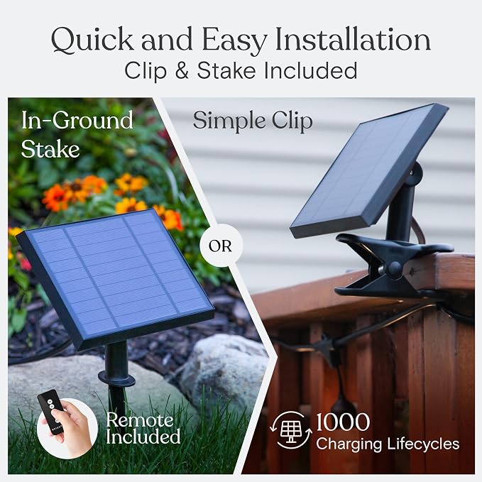 Brightech Ambience Pro Solar Powered Outdoor String Lights, 27ft Remote Control Commercial Grade Waterproof Patio Lights, 12 Edison Bulbs, Shatterproof LED String Lights for Outside - 1W Soft White