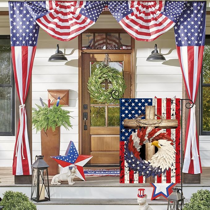 AVOIN colorlife Patriotic Stars and Stripes Eagle Wreath Garden Flag 12x18 Inch Double Sided Outside, USA 4th of July Memorial Day Independence Day Watercolor Yard Outdoor Decoration