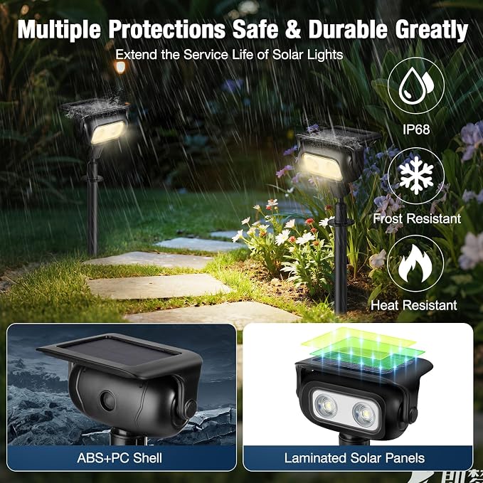 Solar Lights Outdoor, Motion Sensor Outdoor Solar Spotlights Waterproof, Outside Wall Lights, Outdoor Lights Solar Powered for Garden/Patio/Yard/Lawn/Backyard, Warm Yellow Light, 4 Packs