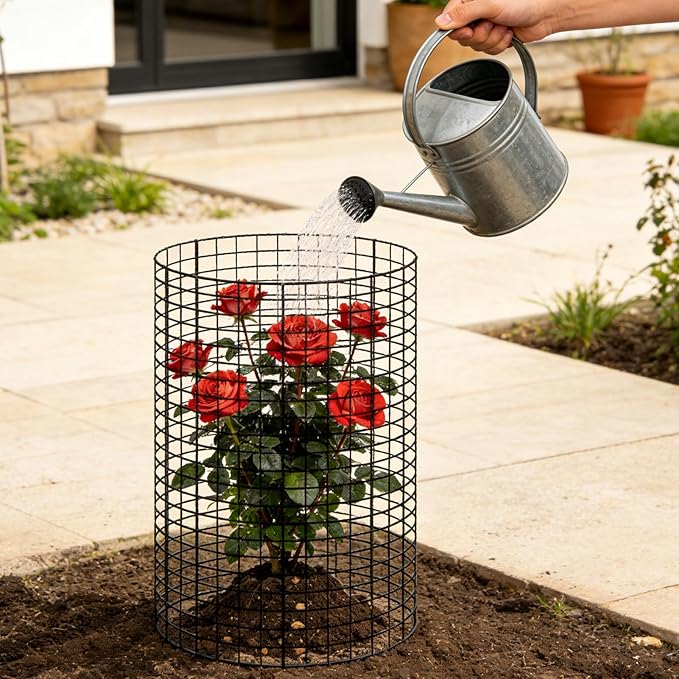 18 Pcs 24'' x 12'' Large Wire Plant Protector from Animals 6 Pack Metal Plant Cage Chicken Wire Cloche with Nylon Tie and Ground Stakes Keep Animals Out Garden Protection Bunny Barricade
