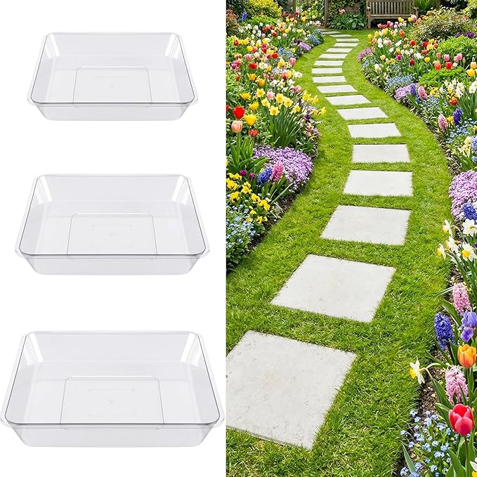 U0U 3 Size Square Stepping Stone Mold,8" 10.2" 12.2" Reusable Stepping Sone Molds for Concrete,Plastic Cement Molds for Casting Garden Pavement and Forms Walkway