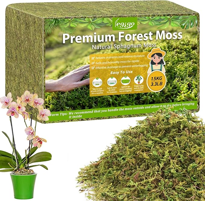 Legigo 3.3LBS Sphagnum Moss for Plants, 60QT Natural Orchid Moss Potting Mix Dried, Green Forest Plant Moss for Orchid Repotting Carnivorous Succulents Indoor Potted Plants Gardening and Reptiles