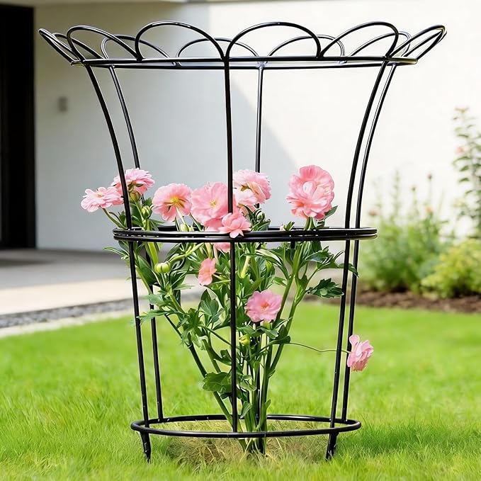 Heavy Duty Peony Cage and Supports - 26" Cast Iron Plant Support for Outdoor Plants, Perfect for Roses and Climbing Vines, Durable Rust-Resistant Design, Quick Assembly Flower Ring Stakes