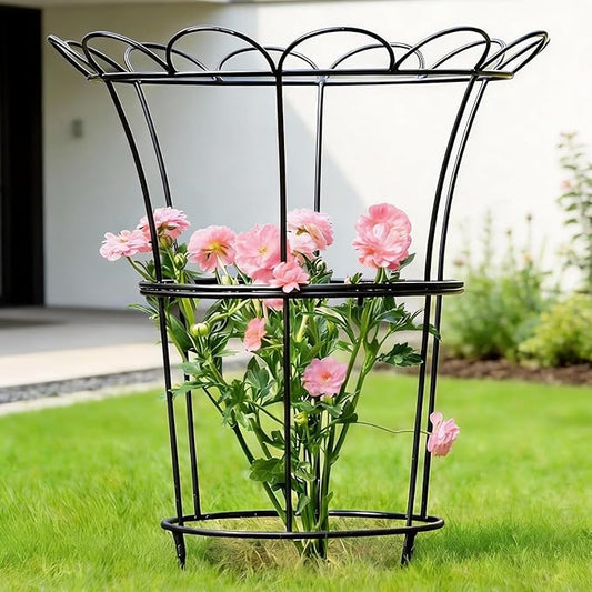 Heavy Duty Peony Cage and Supports - 26" Cast Iron Plant Support for Outdoor Plants, Perfect for Roses and Climbing Vines, Durable Rust-Resistant Design, Quick Assembly Flower Ring Stakes