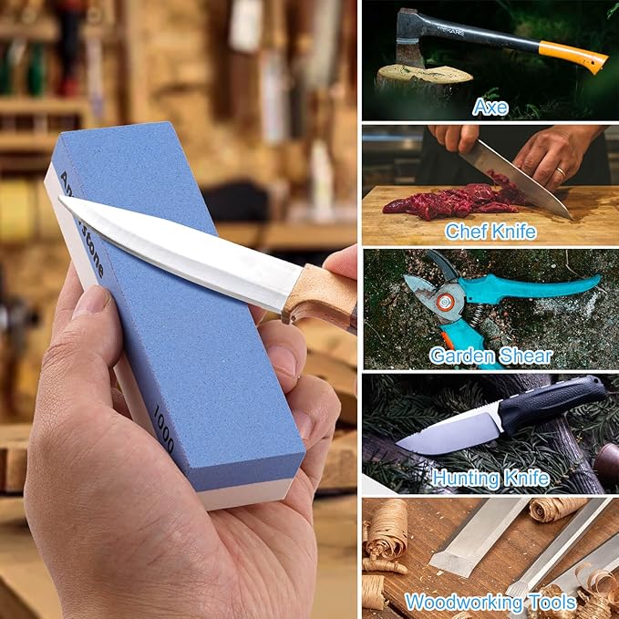 Angerstone Pocket Knife Sharpener Stone 1000/6000 Kit-Professional Whetstone Knife Sharpening Stone - field Sharpening Stones for Knives with Cowhide Pouch for Bushcraft, Camping, Field Use
