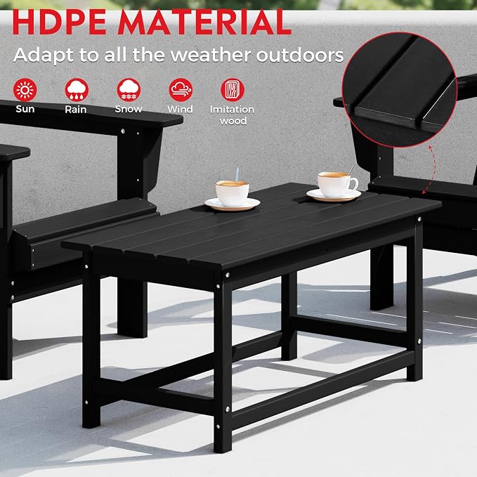 Costaelm Adirondack Conversation Table, HDPE Outdoor Drink Weather Resistant, Outdoor Patio Porch Accent Balcony Table for Pool, Seaside, Backyard, Black