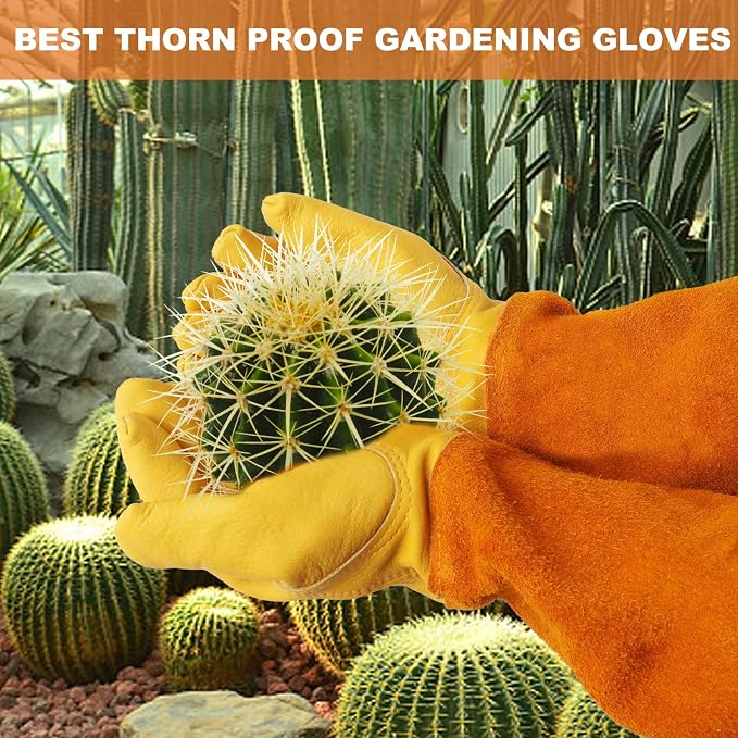 Long Gardening-Gloves Women/Men-Thorn proof Rose Pruning Heavy Duty Gauntlet, Best Garden Gifts for Gardener-S