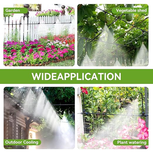 Drip Irrigation System Kit with 12 Pcs Adjustable Brass Nozzles & Bendable Spay Arm, 60ft Garden Watering Misting System for Outdoor Raised Bed, Potted Plant, Yard, Greenhouse