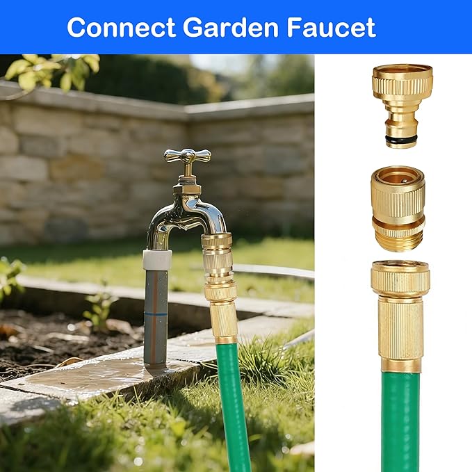 Hourleey Garden Hose Quick Connect, 4 Set Solid Brass 3/4 Inch GHT Thread Garden Hose Quick Connect Fittings, No-Leak Male and Female Water Hose Quick Release Connectors