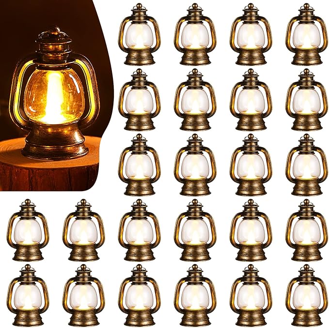 Ferraycle 24 Pcs Mini Lantern Decor 4 Inch Western Lantern Table Centerpiece Small Vintage Camping Hanging Lamp Ornaments Bulk for Cowboy Cowgirl Wedding Halloween Christmas (4 Inch,Retro Gold)