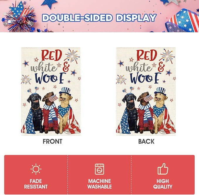 AVOIN colorlife Patriotic 4th of July Dogs Garden Flag 12x18 Inch Double Sided, Memorial Day Independence Day American Stars and Stripes Yard Outdoor Decoration