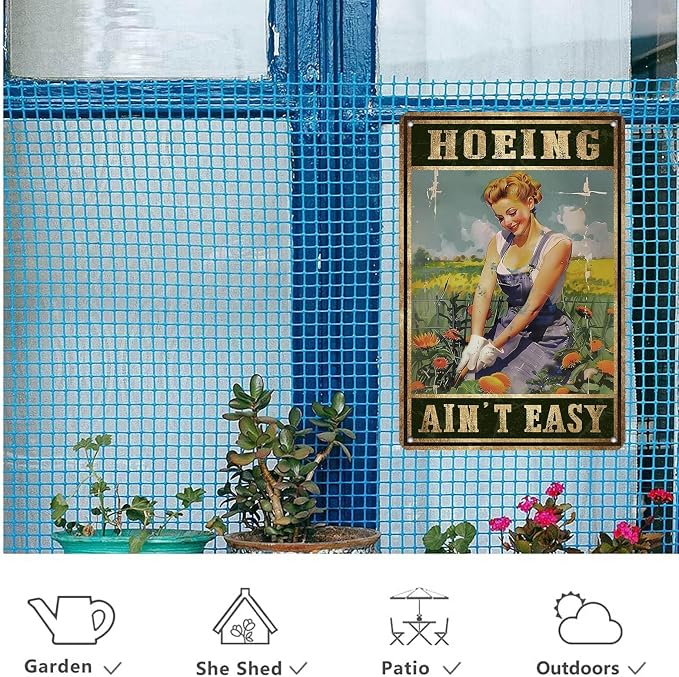 Garden Sign Gardening Garden Metal Signs Outside Decor Gift For Gardener Hoeing Ain't Easy 12 * 8in