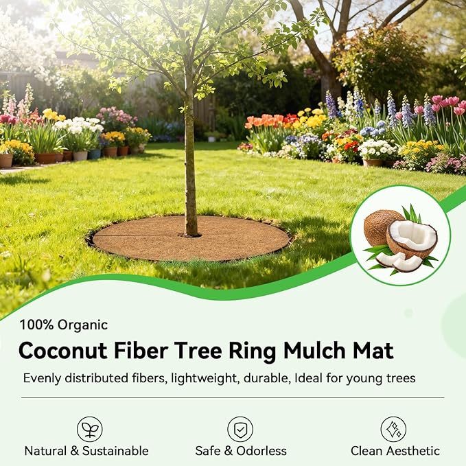 ZeeDix 3 Pack Coconut Fiber Mulch Ring, 24 Inch Coco Coir Tree Ring Mulch Mat, 100% Natural Tree Protector Mat Plant Cover Ring Coconut Coir Discs Tree Mats Mulch Rings for Indoor Outdoor Trees Plants