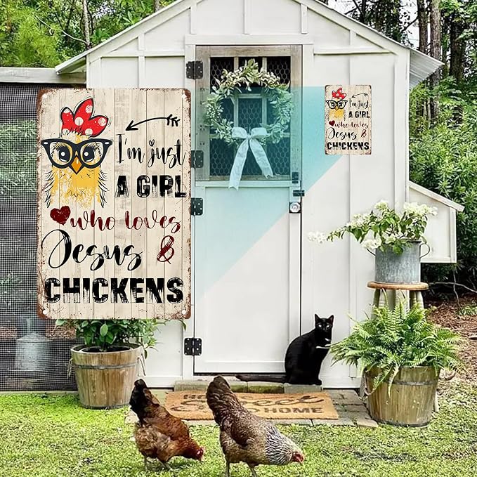 Chicken Coop Metal Sign on Coop A Girl Who Loves Chickens Vintage Kitchen Decor Gifts 12 * 8in
