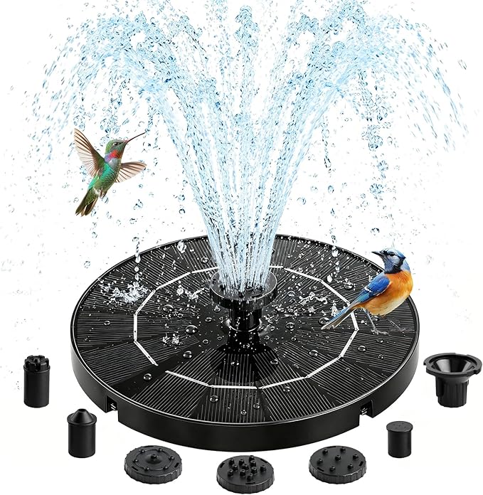 Solar Fountain for Bird Bath, 3.5W Floating Solar Water Fountain with 6 Spray Nozzles & 4 Fixing Rods, Upgraded Solar Water Fountain for Garden, Patio, Pond, Pool and Outdoor Water Features