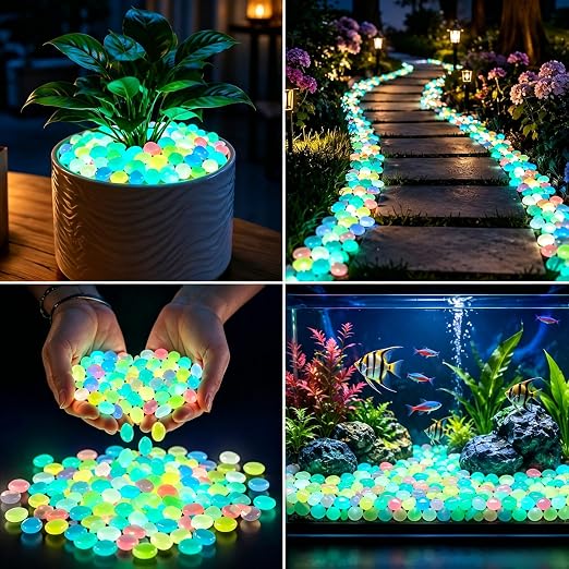 600Pcs Colorful Glow-in-the-Dark Garden Stones, Nighttime Guide, Glow-in-the-Dark Pebbles, Rainbow Glow-in-the-Dark Stepping Stones, Luminous Stones for Landscaping,walkways(Blue)