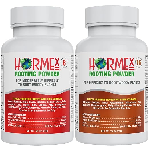 Hormex Rooting Powder #8,#16 (0.80-1.60% IBA) for Hardwood Plants, Trees & Shrubs - High Strength Root Powder, Root Stimulator for Plants, Rooting Hormone for Cuttings, Cloning, & Propagation (2 Pack)