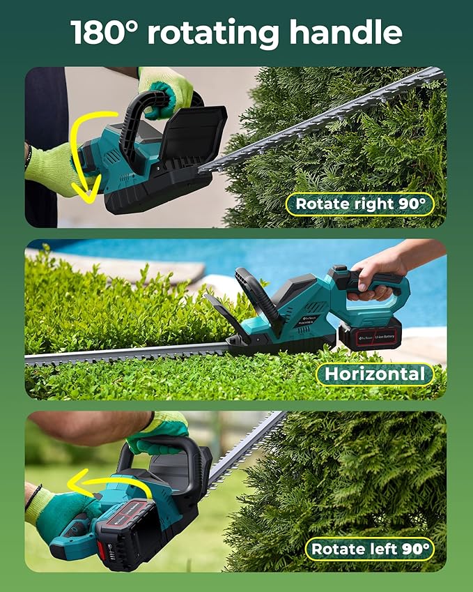 20'' Hedge Trimmers Cordless with 2pcs 4000mAh Battery, Brushless Electric Handheld Bush Clipper with Rechargeable Batteries, 3000RPM 180° Rotatable Head, 2/3'' Blade Gap, Gifts for Fathers Day
