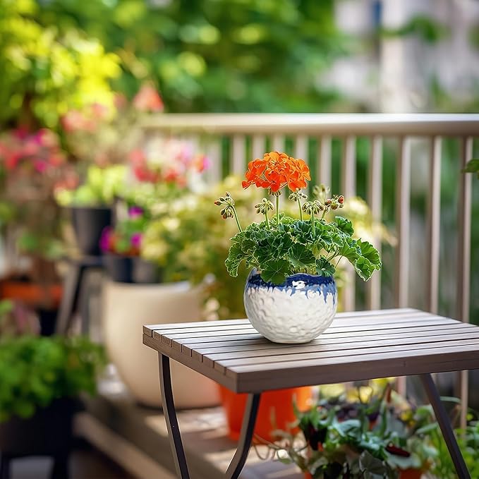 4 Inch Plant Pots - Ceramic Pots for Plants with Drainage Hole and Plug, Round Planters for Indoor Outdoor Plants, Modern Unique Flower Pots, Home Living Room Decor, Garden Gift, Beige-Blue