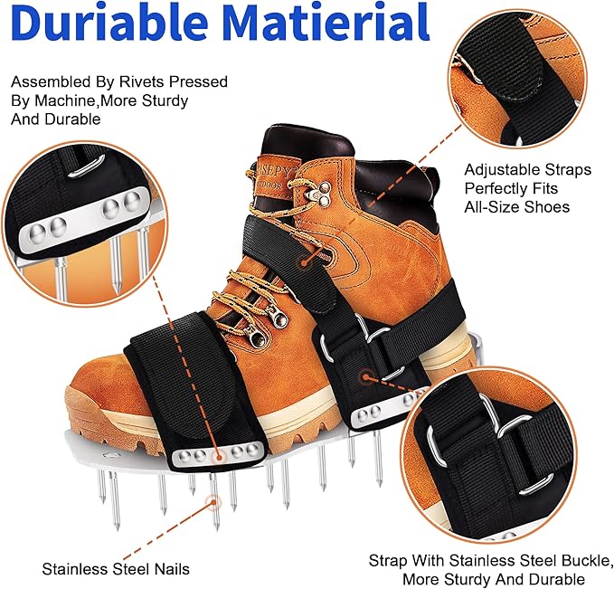 Manual Lawn Aerator Shoes,2026 Aluminum Alloy Base Plate with Adjustable Straps Aeration Shoes,Pre-Assembled Aerating Shoes for Lawn