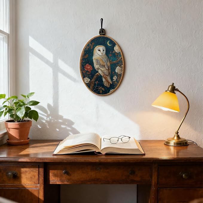 DOFQZ Vintage Moody Barn Owl Oval Wall Art Decor, Dark Academia Cottagecore Floral Owl Framed Wall Art, Whimsical Gothic Owls Walls Hanging Decor for Home Bedroom Living Room, 8.5x11.5 Inch
