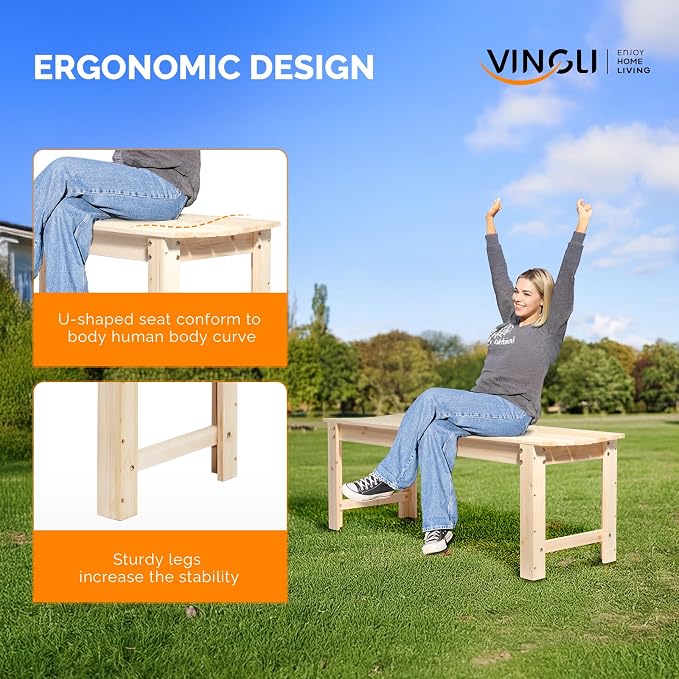 VINGLI Outdoor Wood Bench, 48" Outdoor Bench Patio Wooden Bench Garden Bench Outdoor Backless Bench for Deck Patio (Natural)