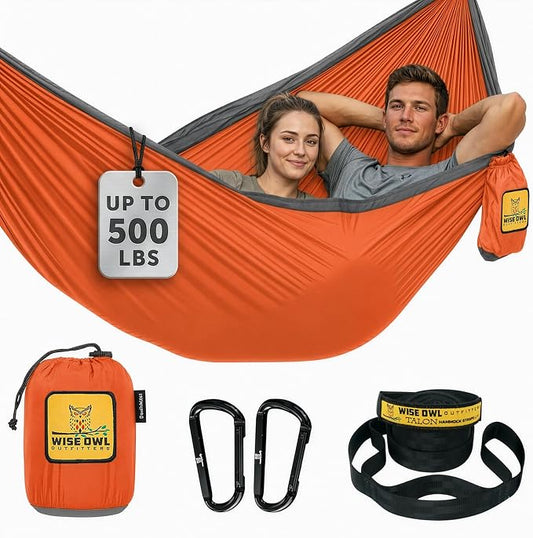Wise Owl Outfitters Camping Hammock – up to 500lbs Portable Hammock with Tree Straps - Travel, Backpacking, Hiking, Outdoors Camping Gear - Single or Double