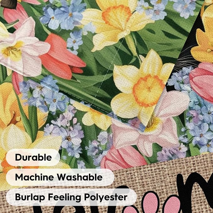 AVOIN colorlife Spring Floral House Flag 28x40 Inch Double Sided Outside, Black Cat Welcome Seasonal Yard Outdoor Flag