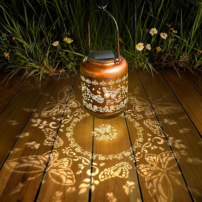 4Pack Butterfly Solar Lanterns Outdoor Waterproof Garden Decor Birthday Gifts for Women Metal Hanging Solar Lights for Yard Patio Lawn Backyard Butterfly Christmas Gardening Gifts for Mom Grandma