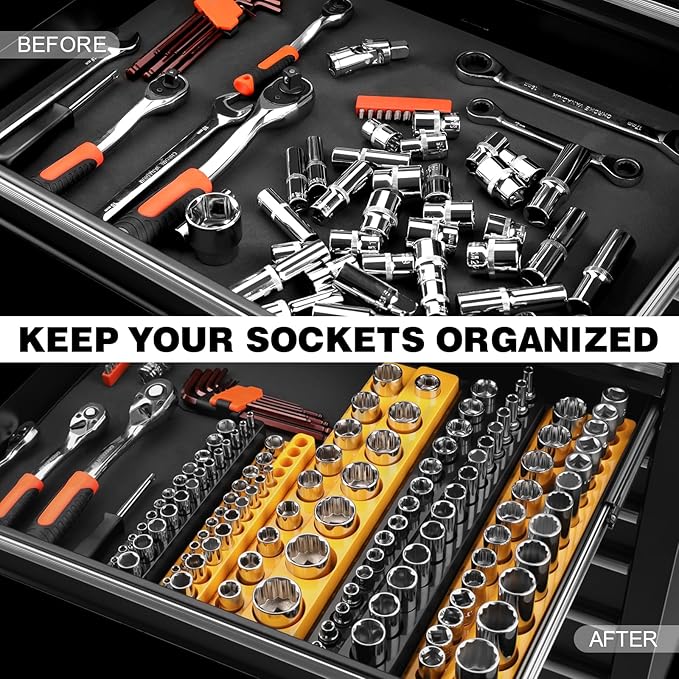 Socket Organizer, Magnetic Socket Holder Set, 4 Piece SAE & Metric Socket Trays Includes 1/4", 3/8" Drive Holds 108 Sockets