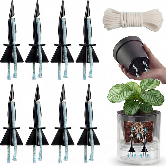 JoanofArc Watering Spikes, Self Watering Spikes for Indoor Outdoor Plants, Self-Watering Stakes, Wicking Rope for Plants, Plant Wicks for Self Watering, DIY Vacation Plant Waterer Garden Pots(8 Pack)