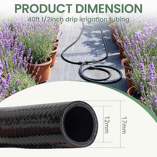 40FT 1/2 Inch Drip Irrigation Tubing Extension Hose, Main Line Watering Tube for Expanding Garden Irrigation Systems with 2pcs 6-Way Quick Connector